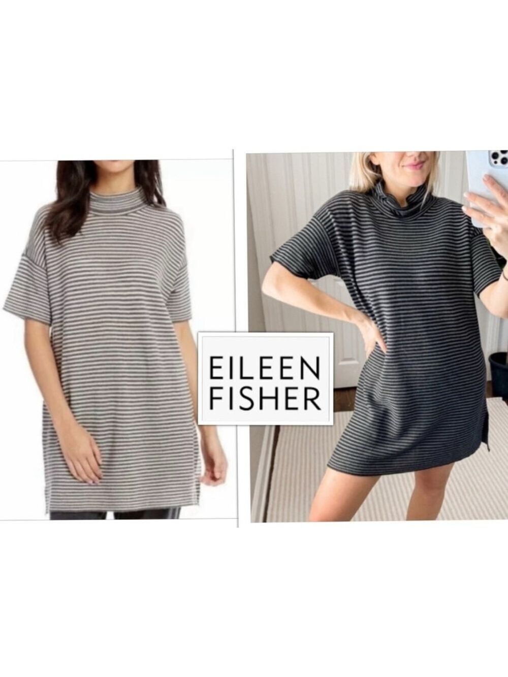 Eileen Fisher Minimalist Cozycore Mock Neck Soft Merino Wool Tunic Top Dress- SM